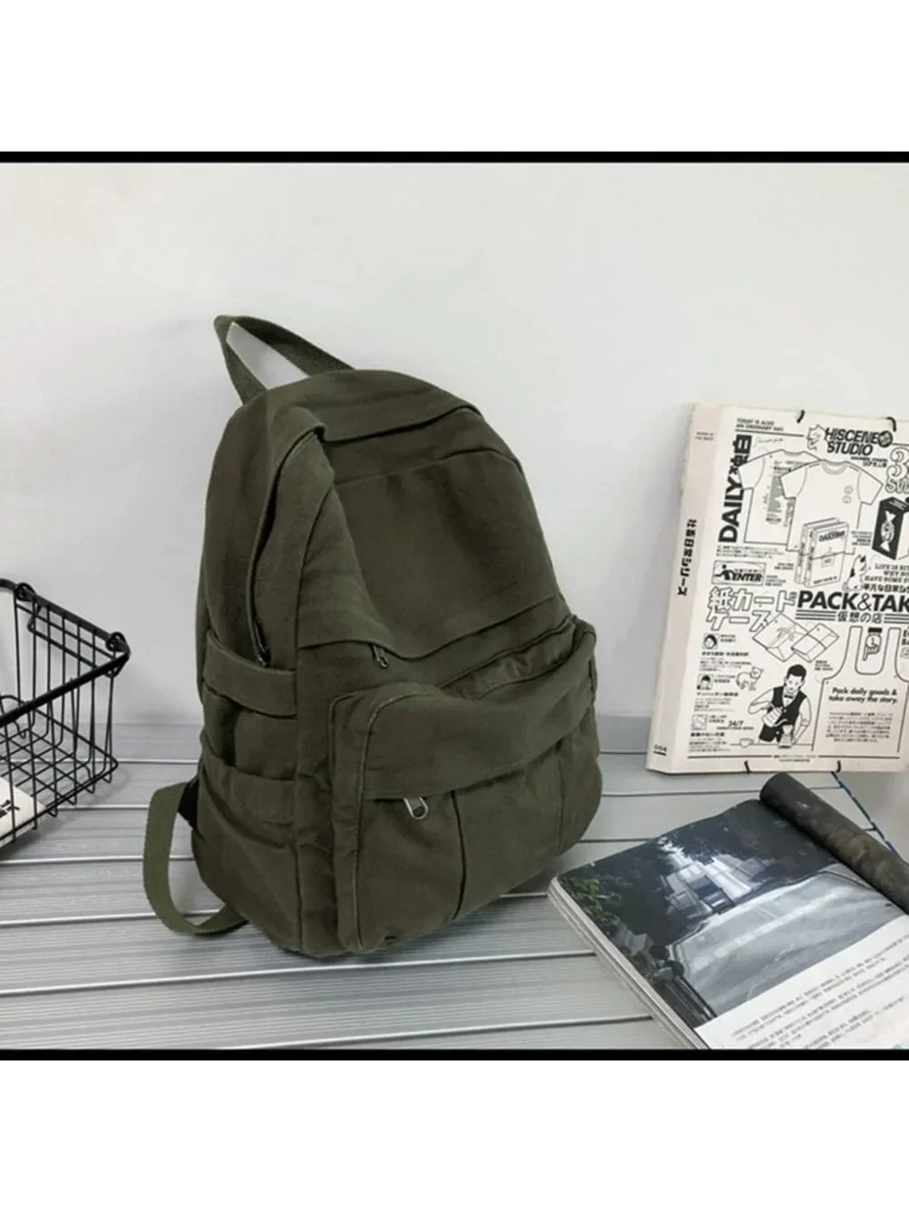 Stylish Vintage Green Canvas Laptop Backpack for Women | Travel & School Use